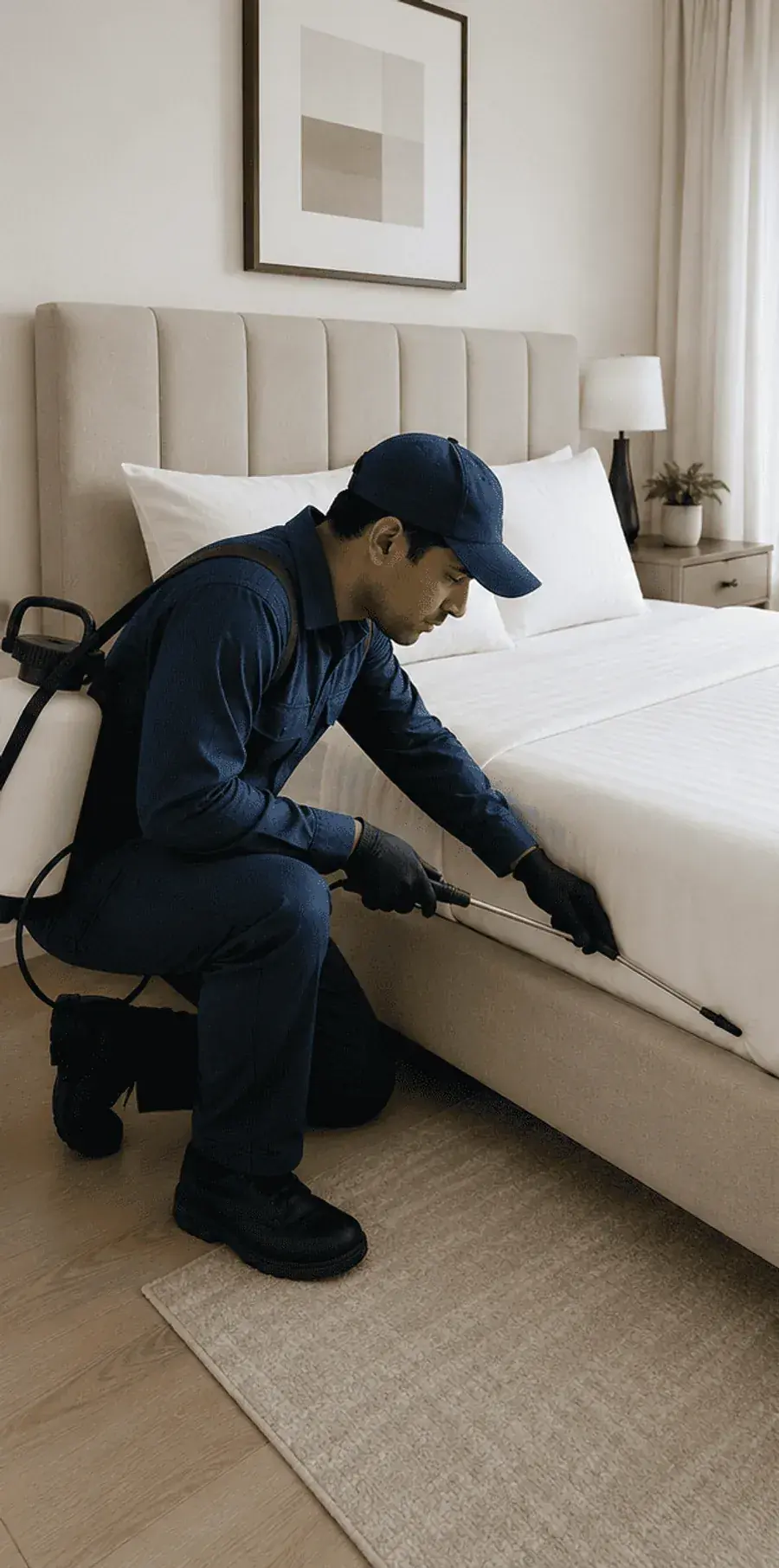 Professional bed bug inspection of mattress and bed frame